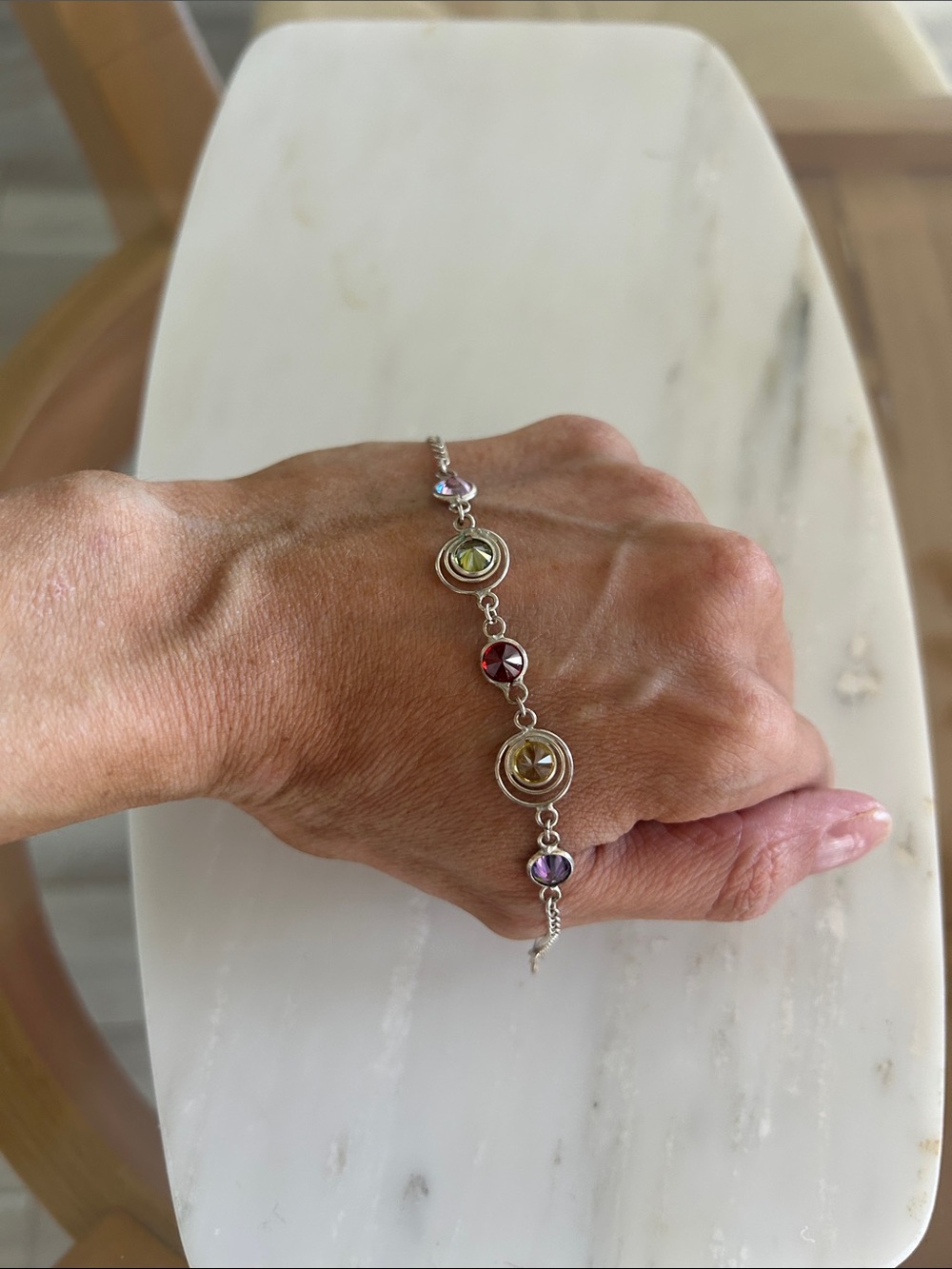 925 Sterling Silver multicolour crystal bracelet